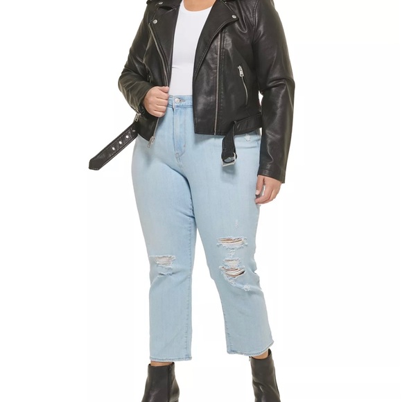 Plus Size Faux Leather Belted Motorcycle Jacket - Picture 2 of 2